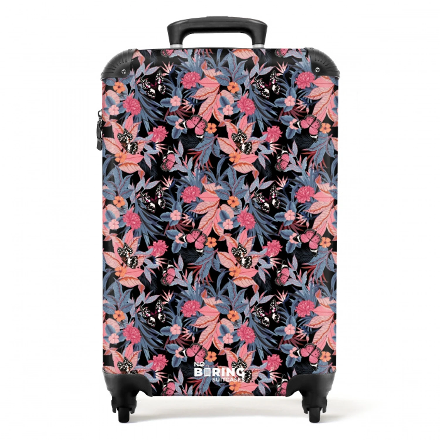 Tropisch vlinder patroon roze blauw NBS - Handbagage koffer - Kinderen Unisex middel -productfoto_recht