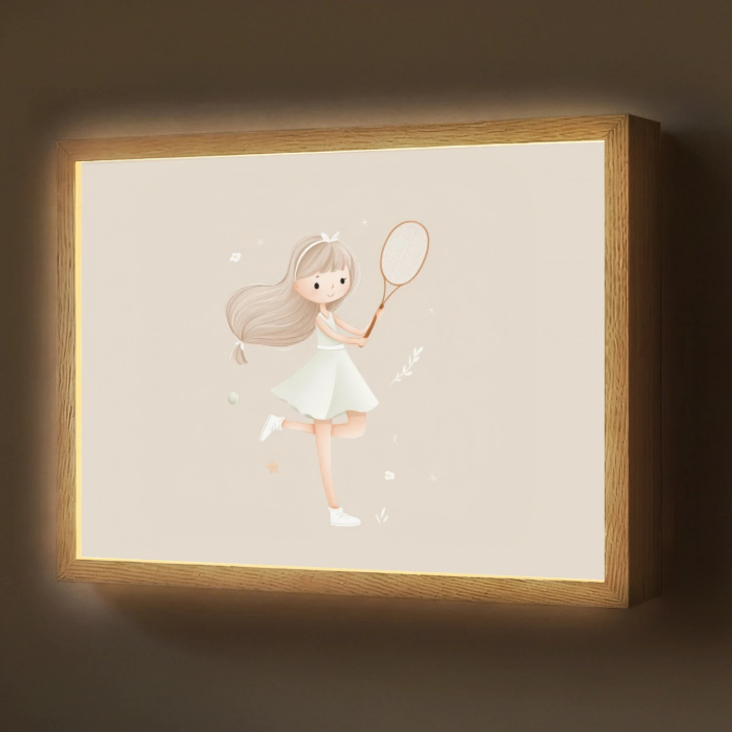 Meisje - Tennis - Beige Light Box met batterij (Wandlamp) middel -z3d_website