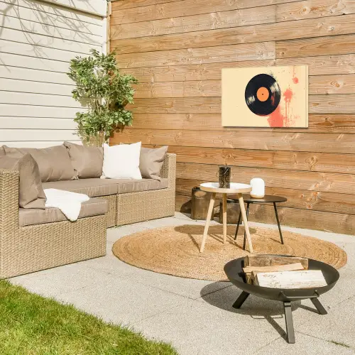 Vinylplaat - Zwart - Verfspatten - Retro Tuinposter op houten frame 2 cm dik klein -sfeer2