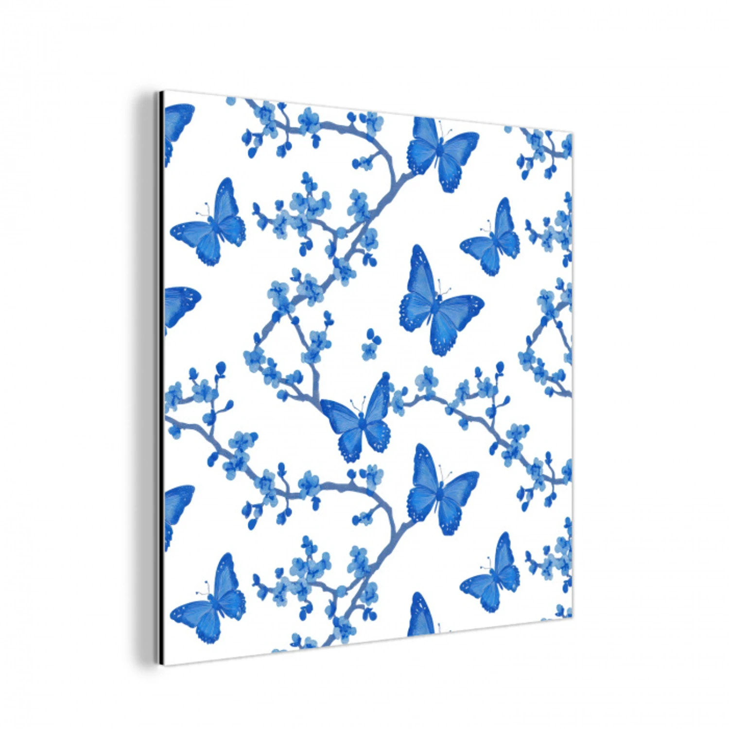 Vlinder - Bloemen - Blauw aluminium wit klein 46 -3d