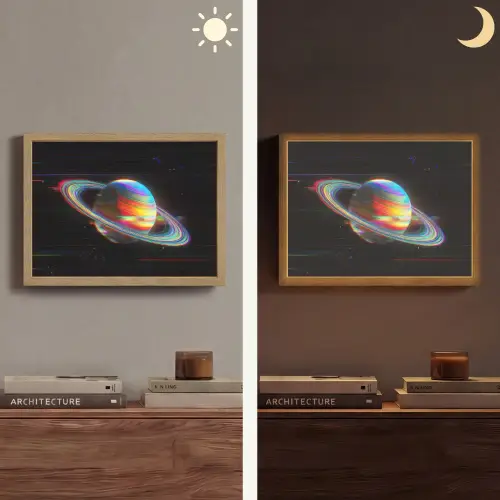 Planeet - Cirkel - Kleurrijk Light Box met batterij (Wandlamp) middel -sfeer3