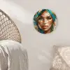 Vrouw - Portret - Goud - Luxe - Blauw Wandcirkel kunststof plaat 5mm dik klein -sfeer5
