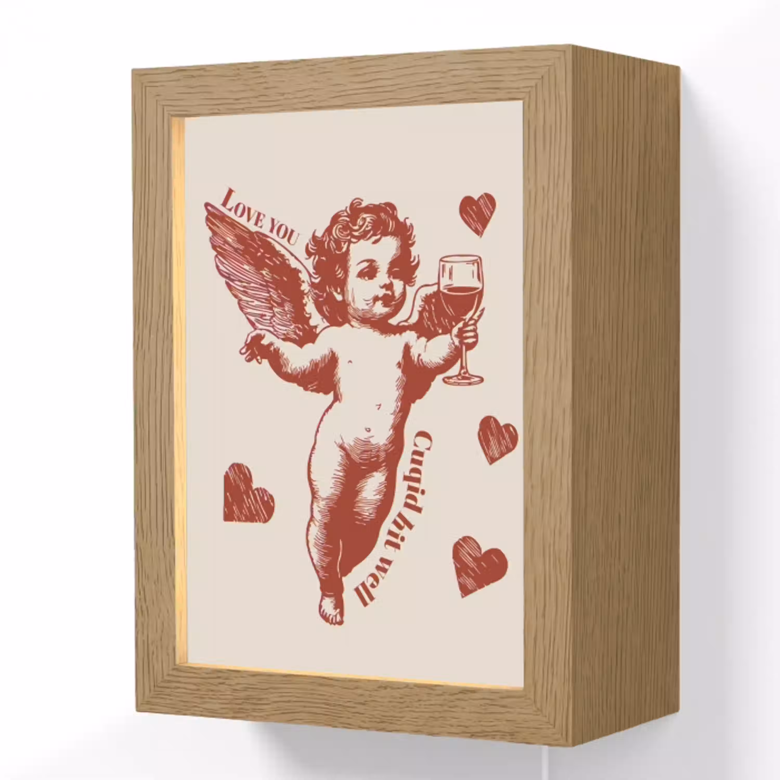 Cupido - Hartjes - Rood - Klassiek Light Box met kabel (Wandlamp) klein -3d