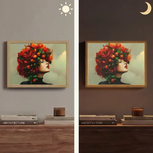 Vrouw - Appels - Rood - Bladeren Light Box met batterij (Wandlamp) middel -sfeer3