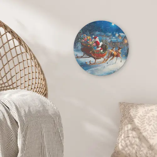 Kerstman - Rendier - Kerst - Sneeuw Akoestische PET Vilt - Rond klein -sfeer4
