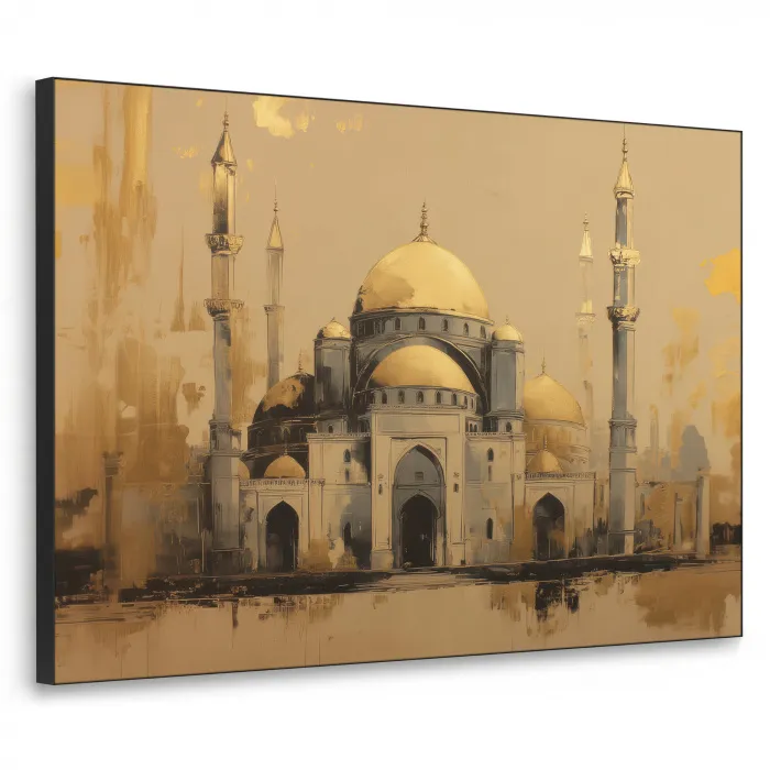 Goud - Abstracte penseelstreken - Moskee Textielframe zwart klein -3d