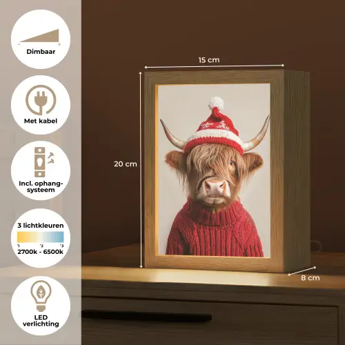 Schotse Hooglander - Kerst - Muts - Trui - Winter Light Box met kabel (Tafellamp) klein -USP_NL