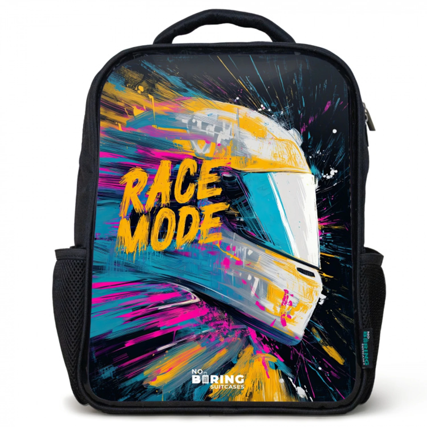 Racehelm - Verfspatten - Penseelstreken - Race mode Rugzak - Zwart middel -3d