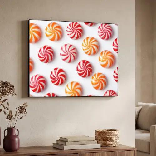 Snoep - Patroon - Rood - Oranje Textielframe zwart klein -sfeer3