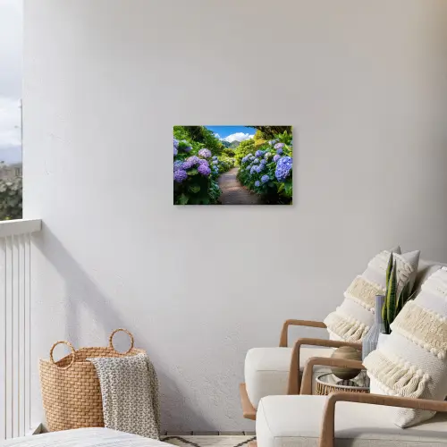 Hortsensia - Pad - Bloemen Tuinposter op houten frame 2 cm dik klein -sfeer1