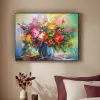 Bloemen - Kleurrijk - Bloempot - Olieverf Textielframe zwart klein -sfeer1