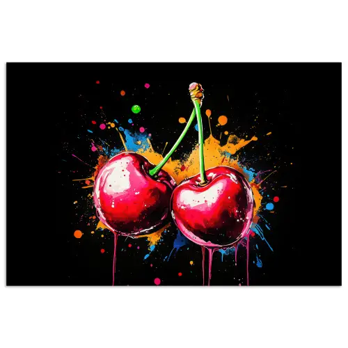 Kersen - Fruit - Graffiti - Verf - Abstract - Modern - Kleurrijk poster papier klein -3d