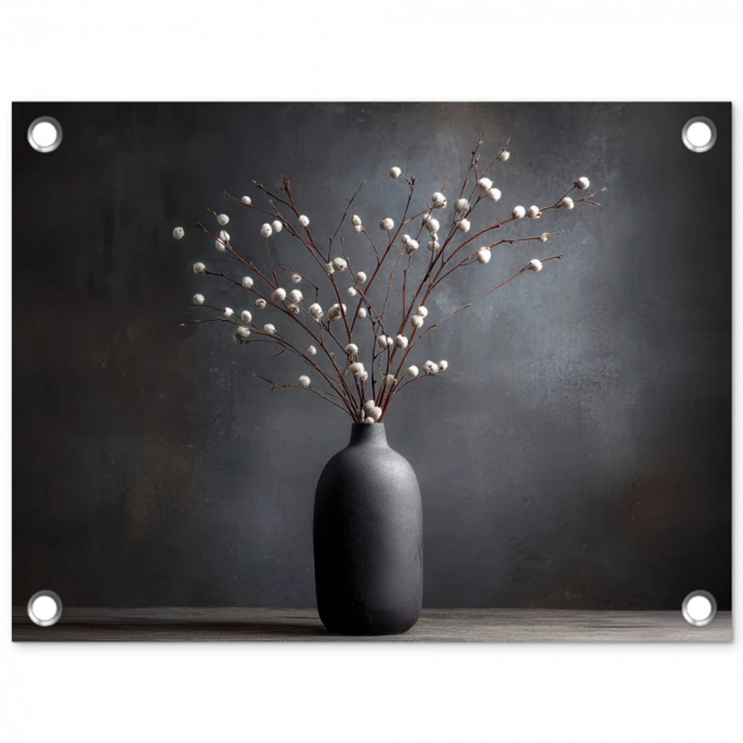 Takken - Vaas - Bolletjes - Wit tuinposter los doek klein -3d