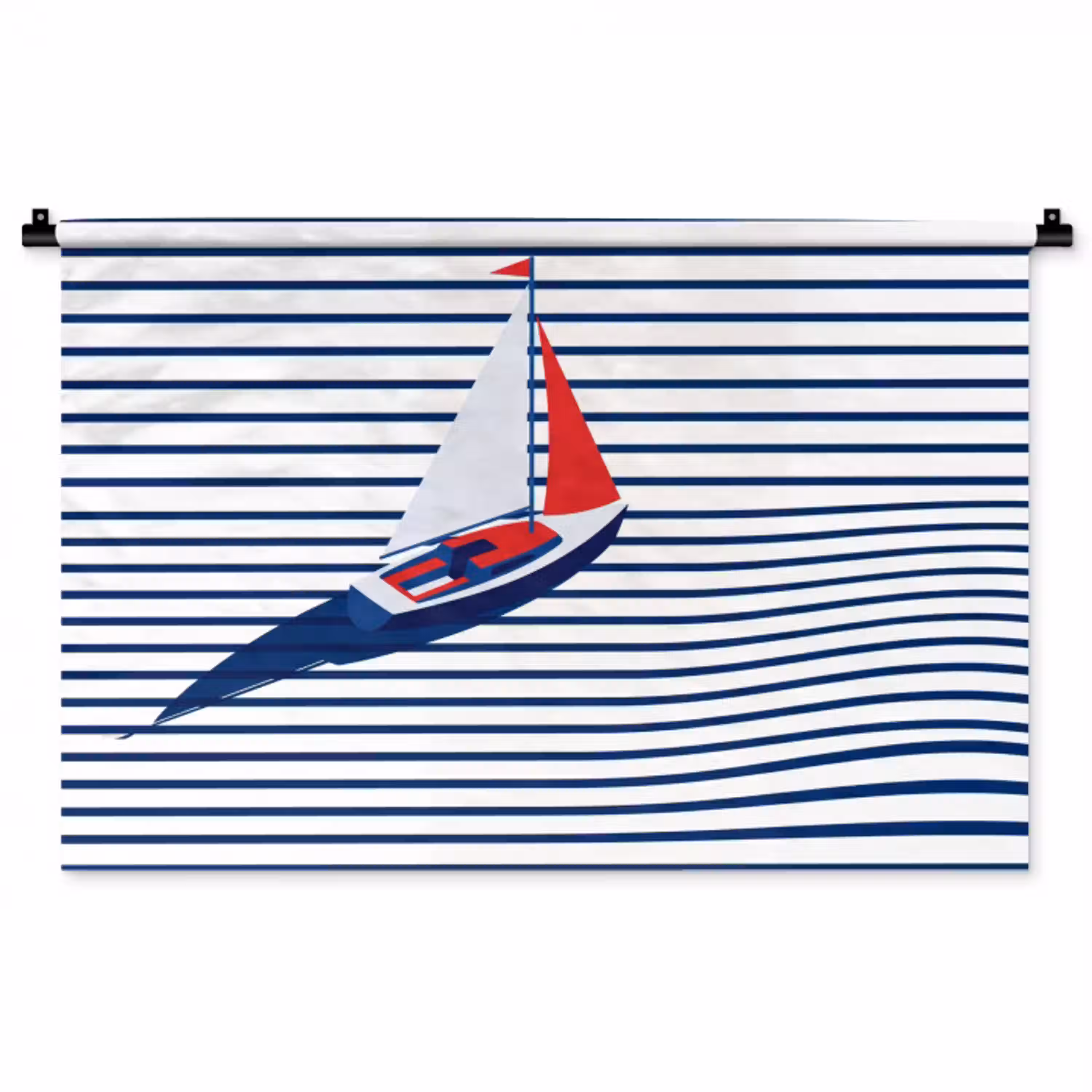 Boot - Water - Abstract - Blauw Wandkleed katoen middel -zz3d