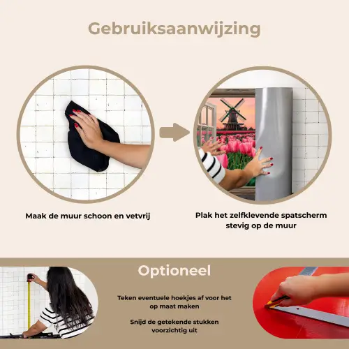 Doorkijk - Tulpen - Bloemen - Molen - Raam keuken achterwand spatscherm klein -gebruiksaanwijzing_NL