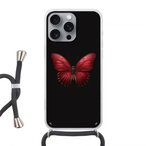 Vlinder - Rood - Minimalistisch Hoesje iPhone 16 Pro Max met koord klein -3d