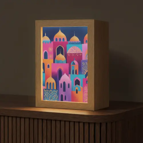 Kleurrijk - Avond - Islamitisch Light Box met kabel (Tafellamp) klein -z3d_website