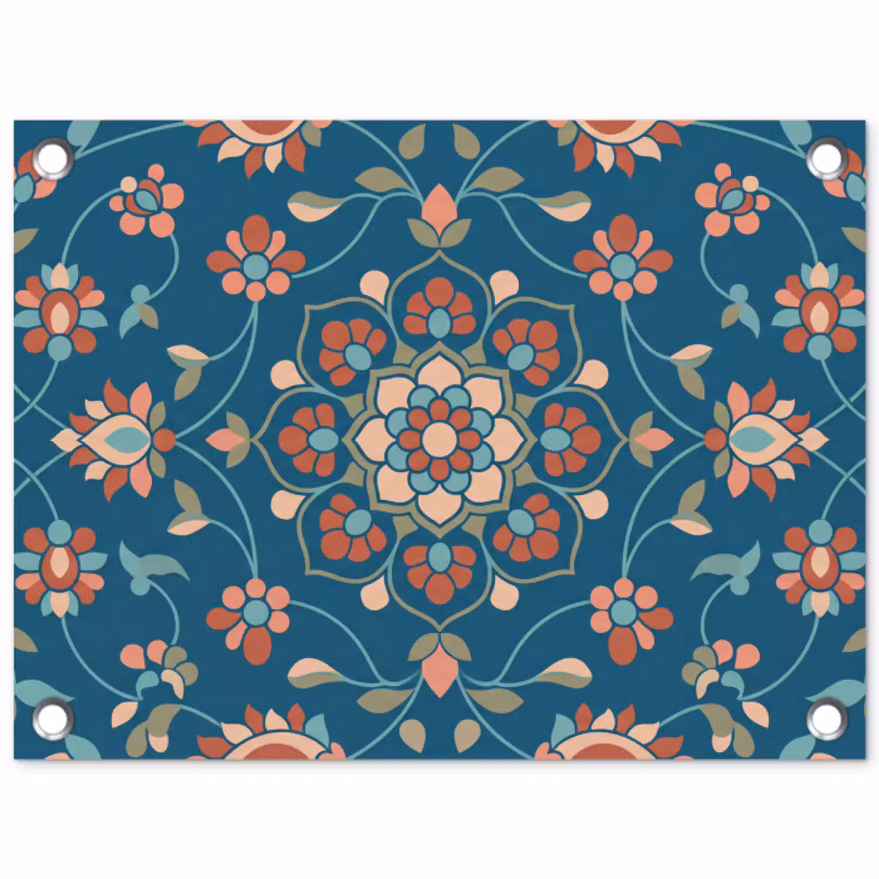 Bloemen - Patroon - Natuur - Ornament - Blauw tuinposter los doek klein -3d