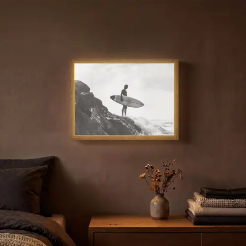 Surfer - Rots - Oceaan - Golven Light Box met batterij (Wandlamp) middel -sfeer4