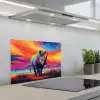 Neushoorn - Zonsondergang - Savanna - Kleurrijk keuken achterwand spatscherm klein -3d_schuin