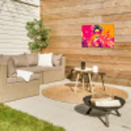 Vrouw - Zonnebril - Abstract - Oranje Tuinposter op houten frame 2 cm dik klein -sfeer2