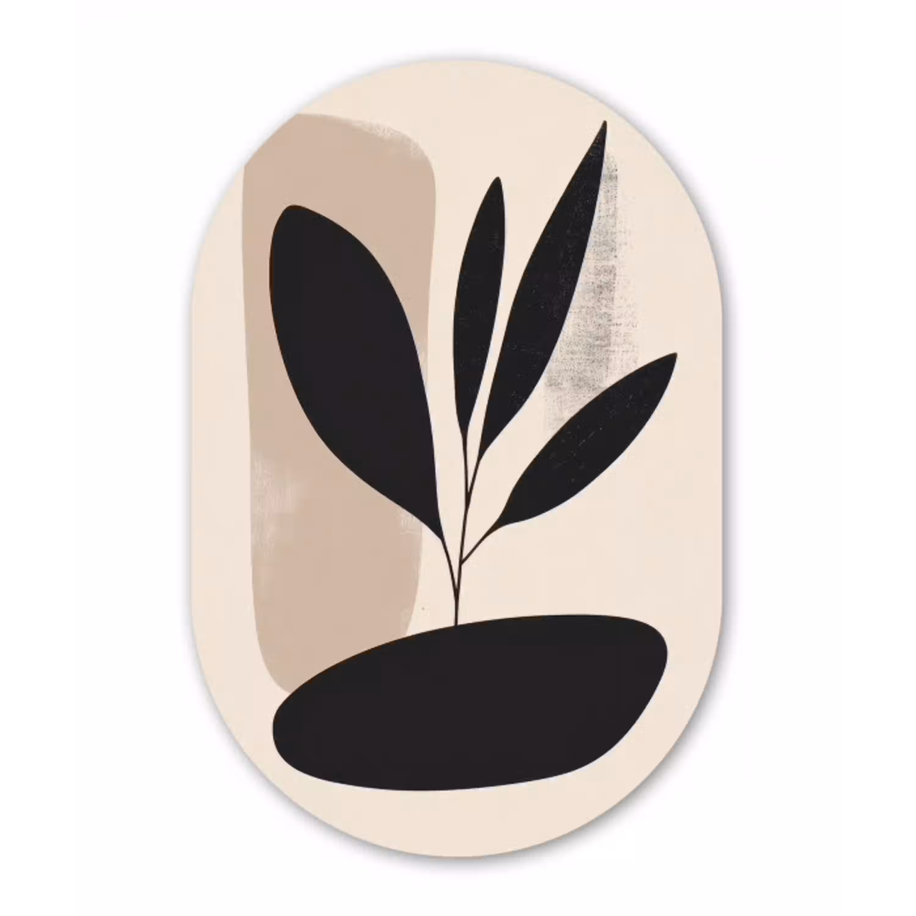 Plant - Beige - Japandi Wandcirkel Ovaal Aluminium middel -3d