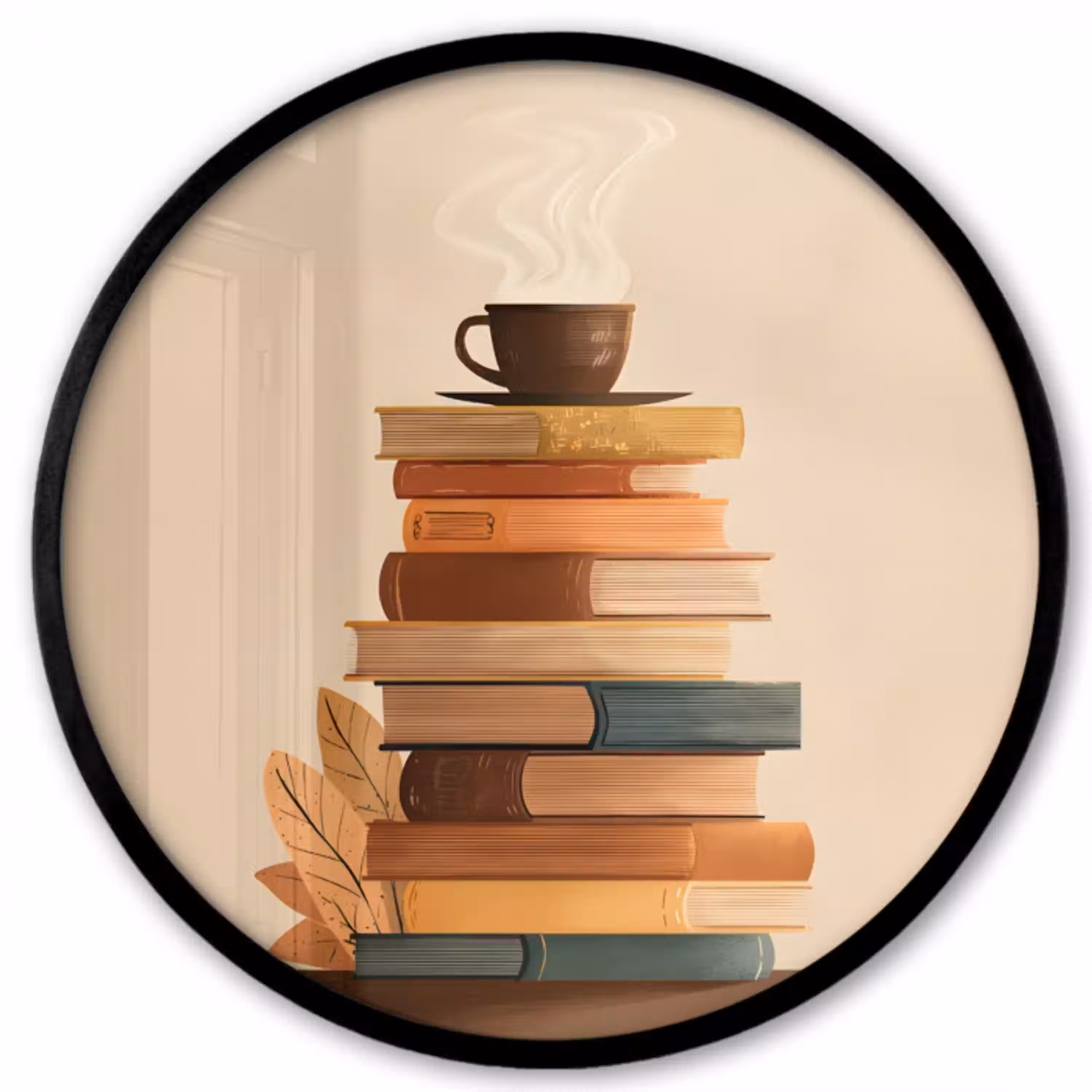 Boeken - Toren - Koffie - Beige Fotolijst rond zonder passe partout klein -3d