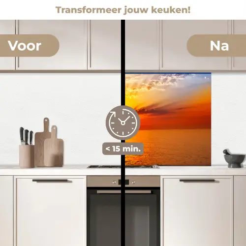 Zonsondergang - Zee - Lucht - Oranje - Horizon - Water keuken achterwand 2 middel -voor-na2_NL