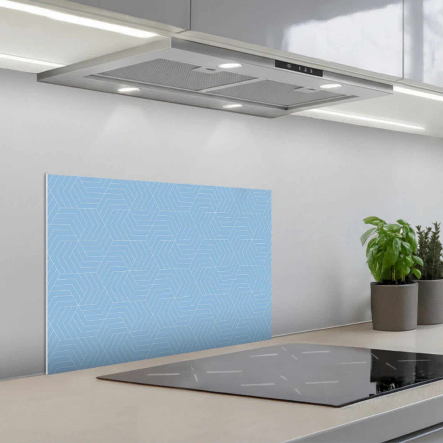 Blauw - Wit - Lijnen - Patroon keuken achterwand spatscherm klein 900 -3d_schuin