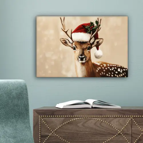 Kerst - Hert - Gewei - Rood canvas 2cm klein -sfeer4