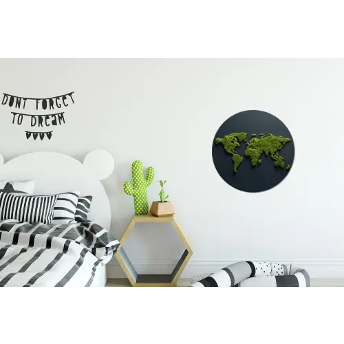 Wereldkaart - Mos -Levendig effect Wandcirkel aluminium klein -kinderkamer
