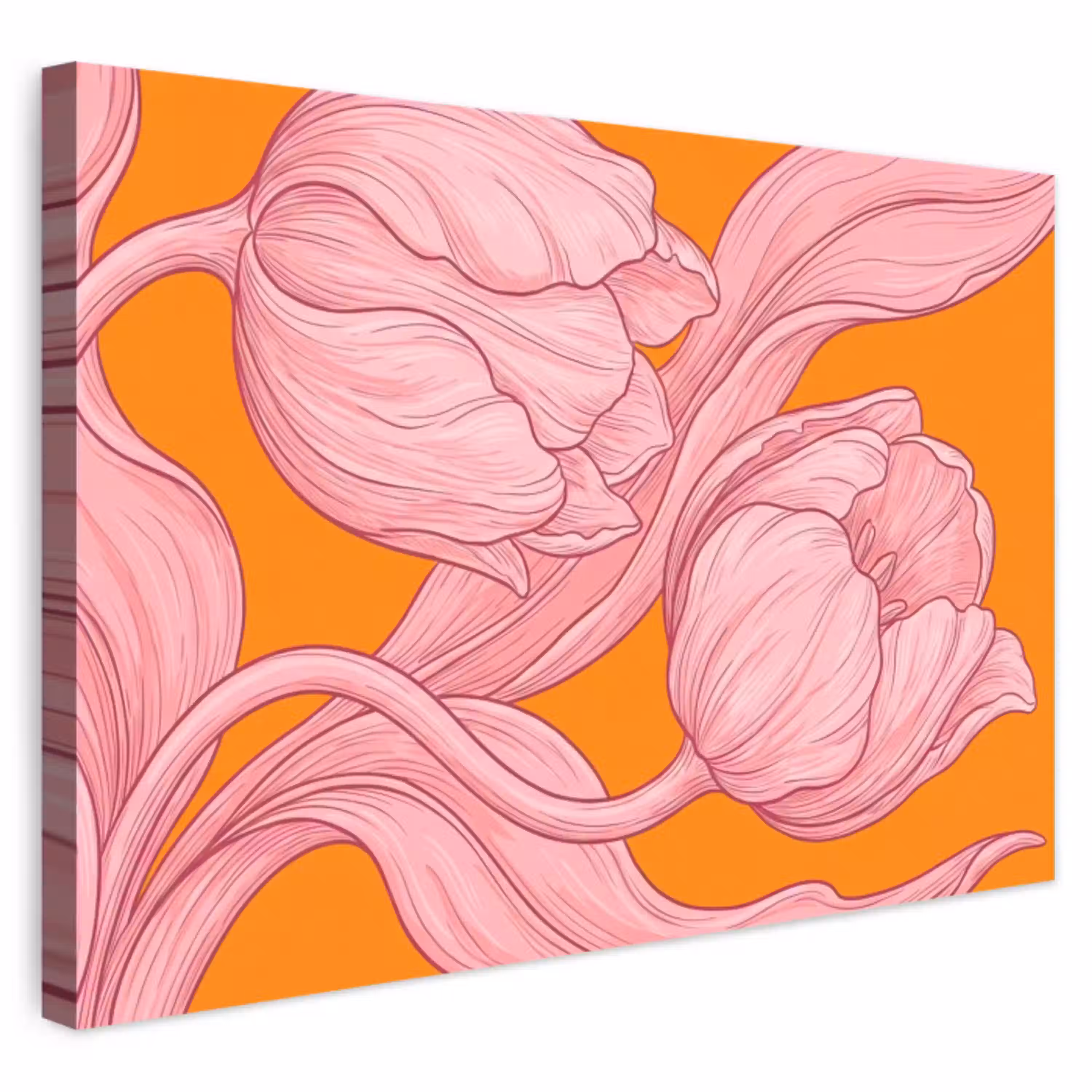 Roze bloemen - Modern Tuinposter op houten frame 2 cm dik klein -3d