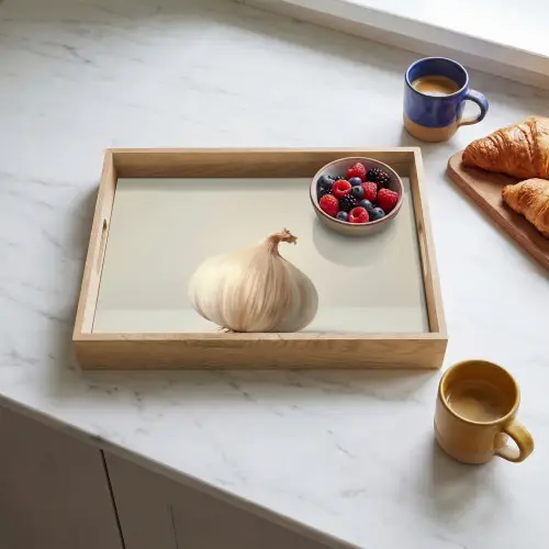 Knoflook - Natuurlijk - Beige Dienblad Rechthoek middel -sfeer2