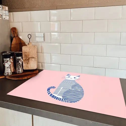 Kat - Illustratie - Minimalistisch - Roze Inductie beschermer vinyl 3mm klein -sfeer3