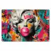 Vrouw - Kauwgom - Graffiti - Neonkleuren Placemat vinyl groot -zzsfeer1_Kitchenyeah-website