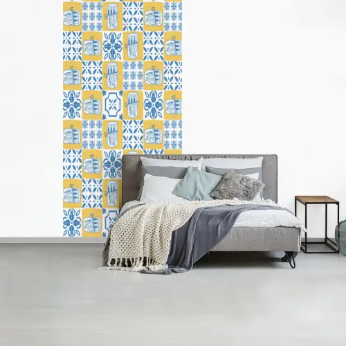 Zee - Geel - Blauw - Wit fotobehang vinyl groot 64 -slaapkamer