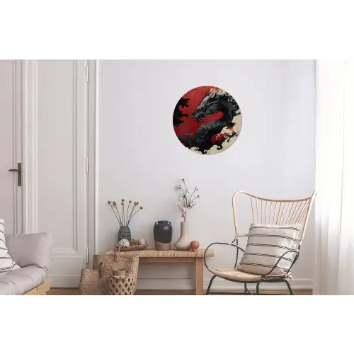 Zwarte draak - Rookwolken - Rood Wandcirkel aluminium klein -woonkamer