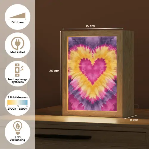 Tie dye - Hartvorm - Vlammen - Oranje Light Box met kabel klein -USP_NL