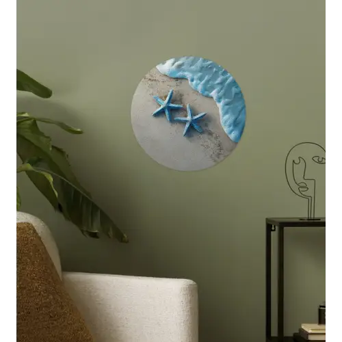 Zeesterren - Zand - Zee - Blauw Wandcirkel behangsticker klein -sfeer2