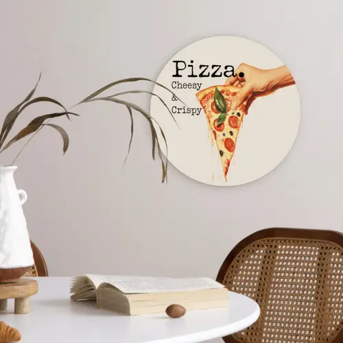 Pizza - Kaas - Pepperoni Wandcirkel kunststof plaat 5mm dik klein -sfeer4