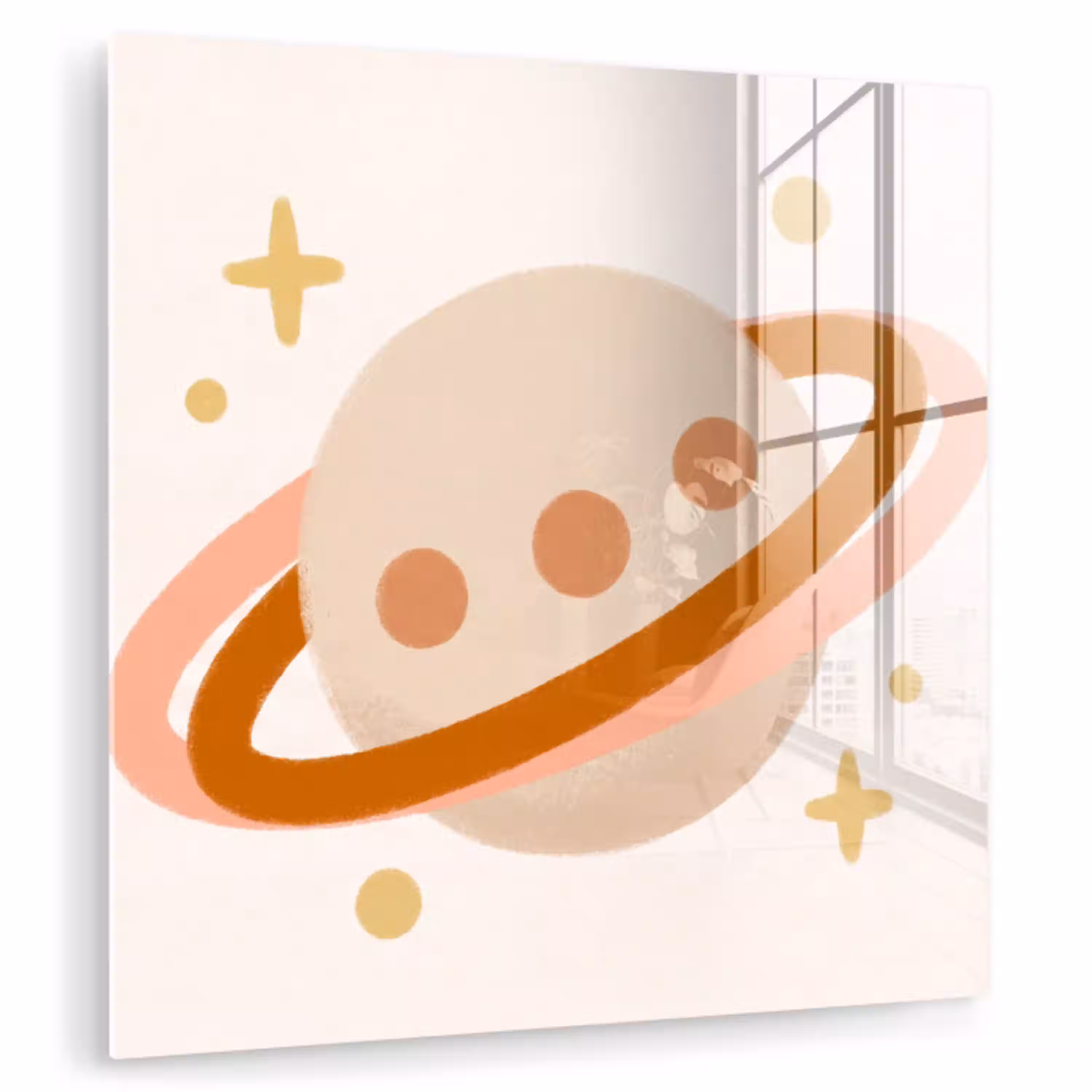 Planeet - Ringen - Ruimte - Illustratie - Beige plexiglas 5mm klein -zzzproduct_nieuw