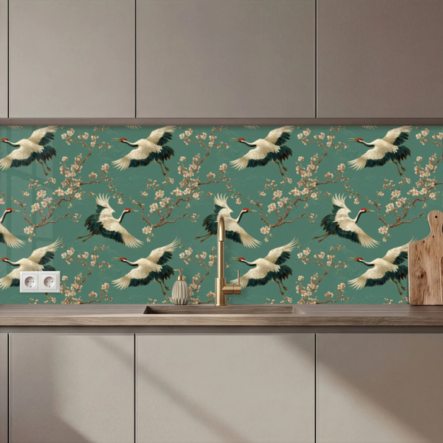 Kersenbloesem - Kraamvogels - Groen keuken achterwand 2 middel 871 zz_3dshopping