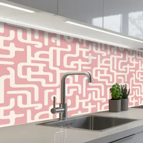 Doolhofpatroon - Roze - Wit - Abstract keuken achterwand 2 middel 871 -3d_schuin