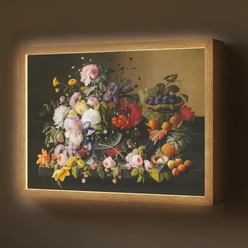 Stilleven met bloemen en fruit - Kunstwerk - Oude meesters Light Box met batterij (Wandlamp) middel -z3d_website