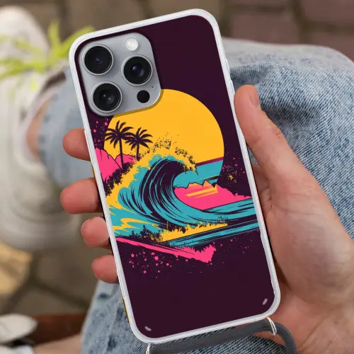 Golf - Kleurrijk - Zon - Palmbomen Hoesje iPhone 16 Pro Max met koord klein -sfeer3