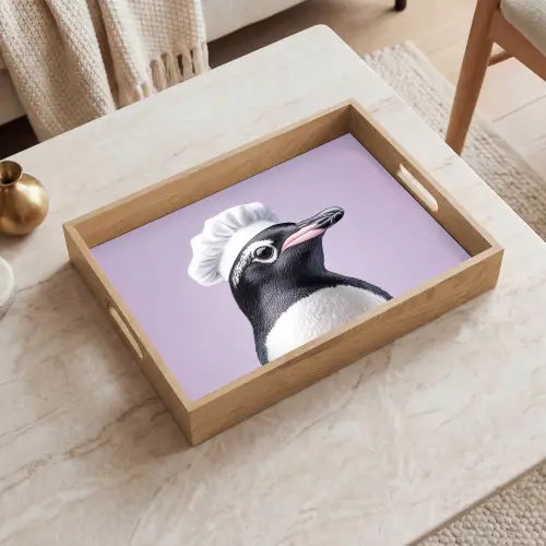 Pinguïn - Koksmuts - Lief - Paars Dienblad Rechthoek middel -sfeer1