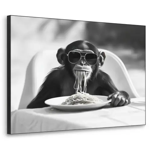 Aap - Spaghetti - Zonnebril - Zwart wit - Cool - Dier Textielframe zwart klein -3d