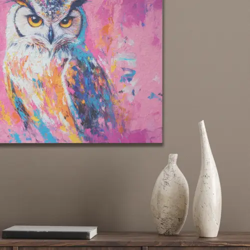 Uil - Roze - Blauw - Verf - Abstract PET vilt klein -sfeer6_closeup
