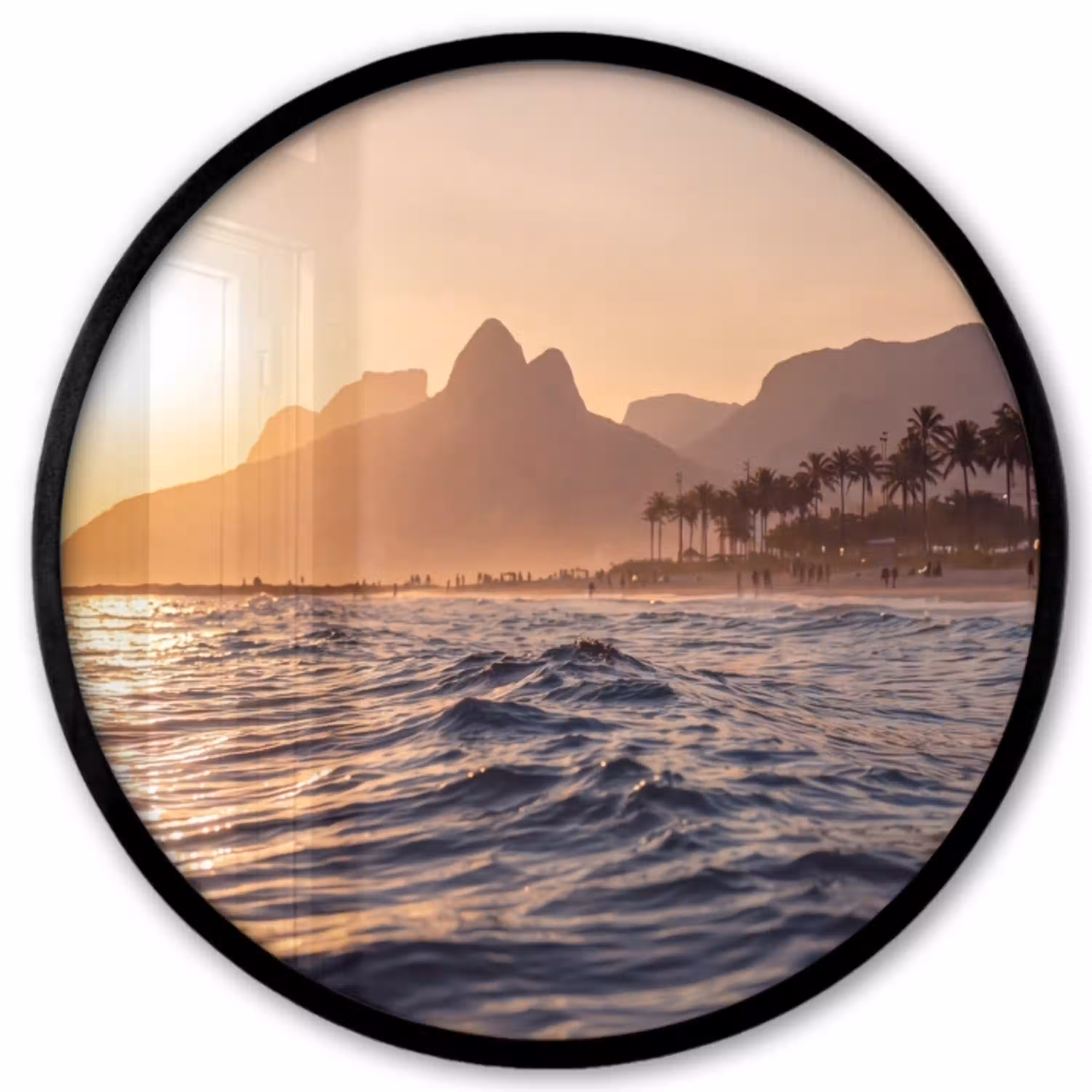Zee - Golven - Zonsondergang - Kust - Goud Fotolijst rond zonder passe partout klein -3d