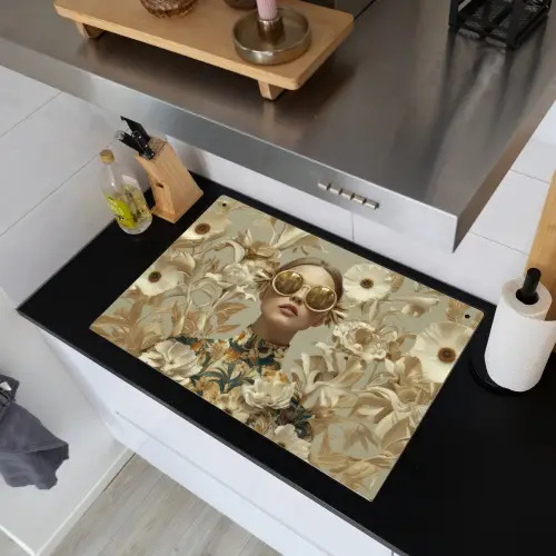 Vrouw - Bloemen - Zonnebril - Wit Inductie beschemer met haakjes klein -sfeer1
